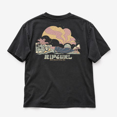 Rip Curl Mens M Black Surf Graphic T Shirt Relaxed Fit Back Print Beach Tee
