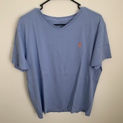 Ralph Lauren V Neck Basic T Shirt Orange Pony Logo Men’s L EUC Tee Cotton Polo