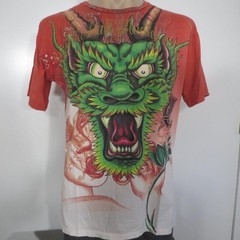 Christian Audigier XL Dragon Shirt Vintage Gold Foil Ink Red White Vintage LA