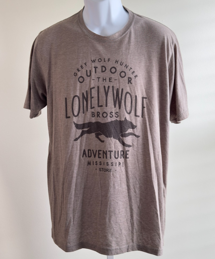 Grey Wolf Tee Shirt Lonely Wolf Bross Adventure Light Brown Size XL Next Level