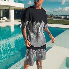 Men’s 2 Piece Active Casual Short and T Shirt Short Sleeve Set Waist Up To 39″