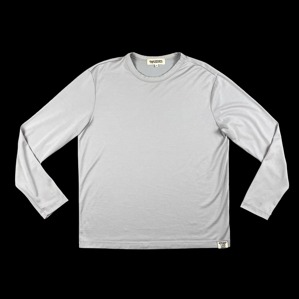 Merino Tech Base Layer Shirt Men’s M Gray Wool Blend Stretch Long Sleeve Hiking