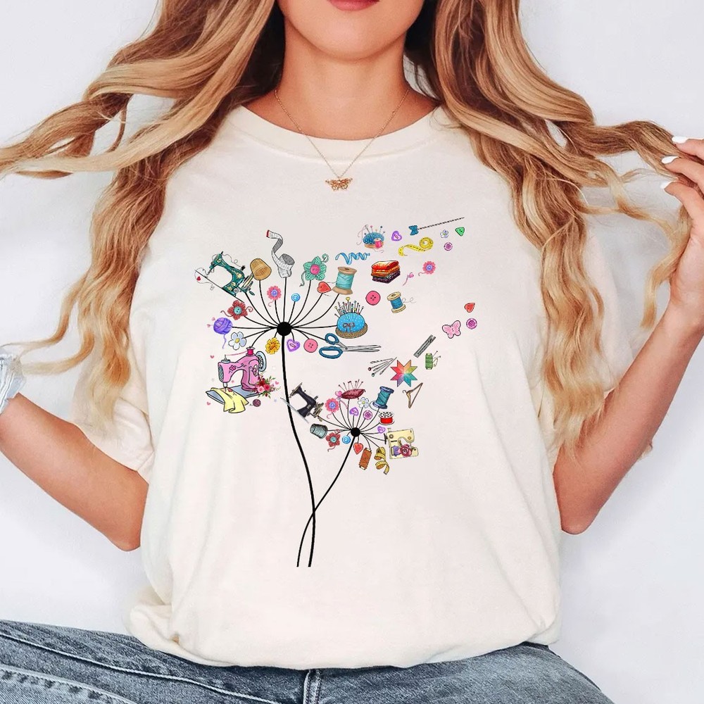 Cute Sewing Dandelion Quilting Flowers Quilter Sewing T-Shirt Tee
