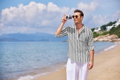 Men’s Cotton Hemp Long Sleeve Casual Beach Henley Shirt(Black White Striped,M)