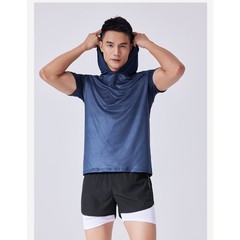 Men’s High Stretch Breathable Clothes Quick Dry Hooded Short Sleeve T-Shirt