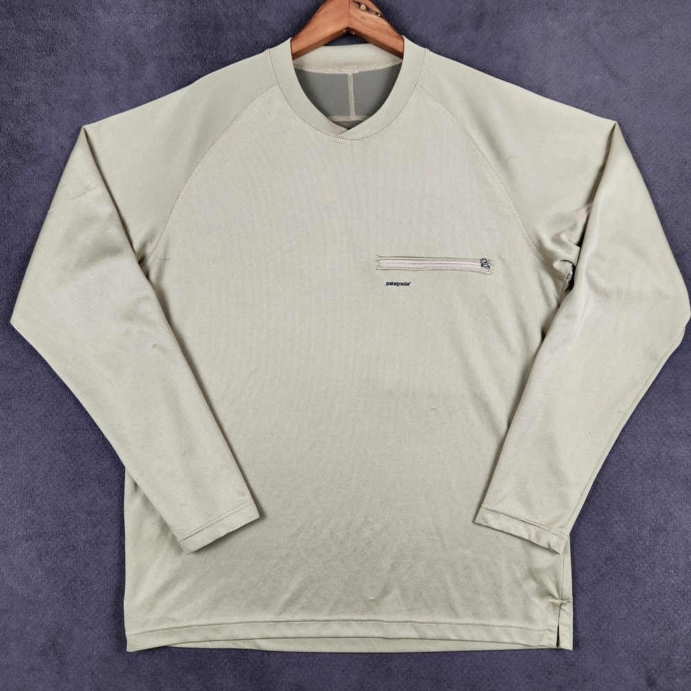 Patagonia Sunshade Shirt Mens Large Retro Khaki Bonefish Graphic Zipper Pocket
