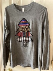 THE CORAL CACTUS (CHRISTMAS TREE) UNISEX GRAY LS POLY COTTON RAYON T SHIRT SZ LG