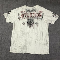 Affliction Shirt Men XL White Tried True Trademark Eagle Graphic Biker Red Foil