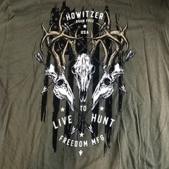 Howitzer MFG Shirt Mens Large Green Short Sleeve Hunting Skull 100% Cotton