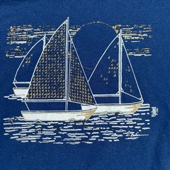 VTG Sailboat Art Tee Shirt Mens XL Blue Gold Foil Print 80s USA Single Stitch