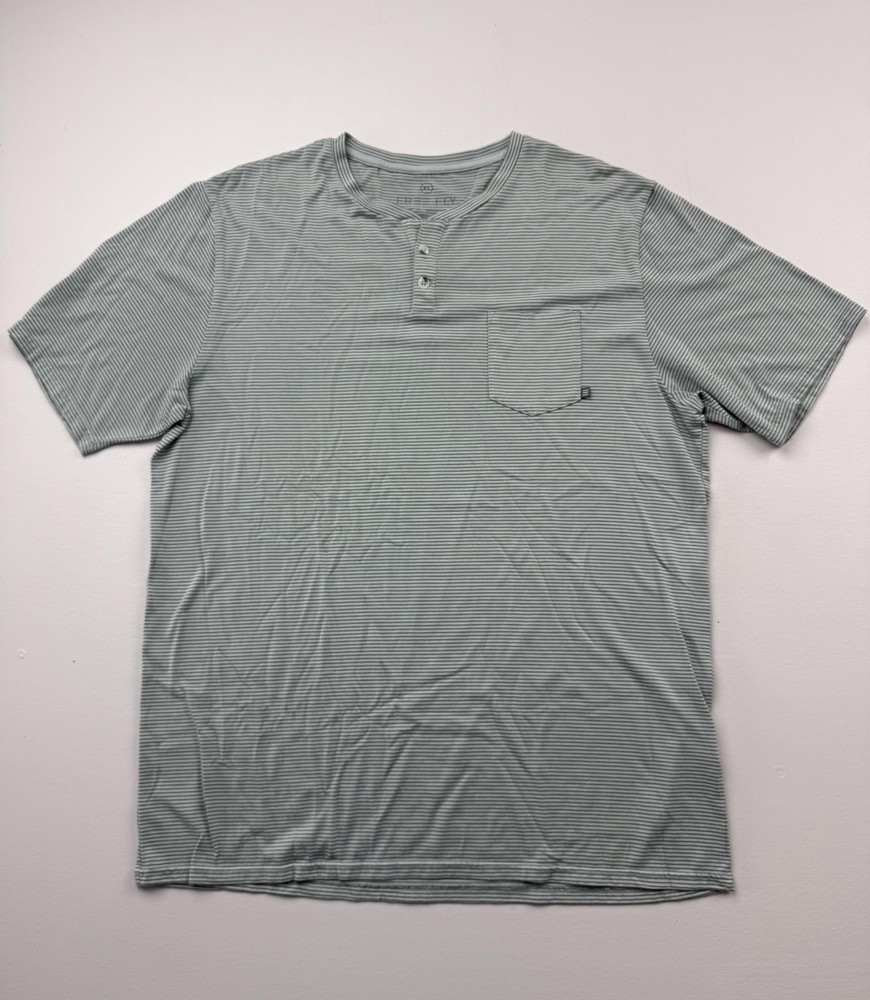 Free Fly Shirt Mens XL Gray Striped Bamboo Henley Pocket Tee Lightweight