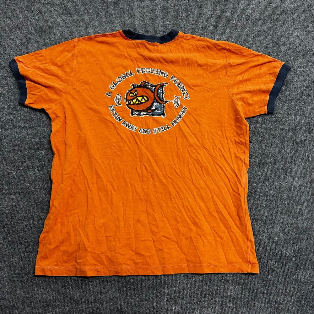 HYP T-Shirt Mens Size L Orange Ringer Graphic Cotton Global Feeding Frenzy 2005