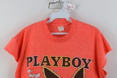 Vintage 80s 90s Playboy Mens Medium Cut Off Beach Volleyball Cropped T-Shirt USA