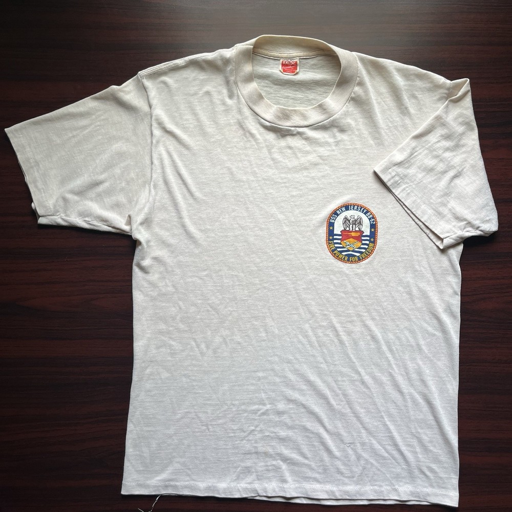 Vintage USS New Jersey T Shirt Paper Thin USA Made Size Large