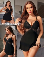 Women Lingerie Lace Chemise Sleepwear Babydoll Teddy Lingerie A-black