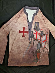 Men’s Crusader Knight Templar Long Sleeve Henley Shirt Medieval Cross Large