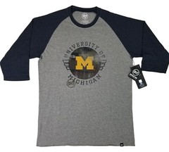 ’47 Brand MICHIGAN WOLVERINES Operation Hat Trick Raglan 3/4 T-Shirt Adult M NWT