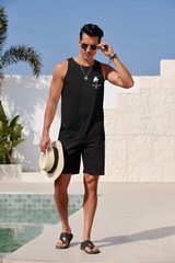 Mens Graphic Tank Tops Sleeveless T Shirt Hawaiian Palm Tree Vacation Tank