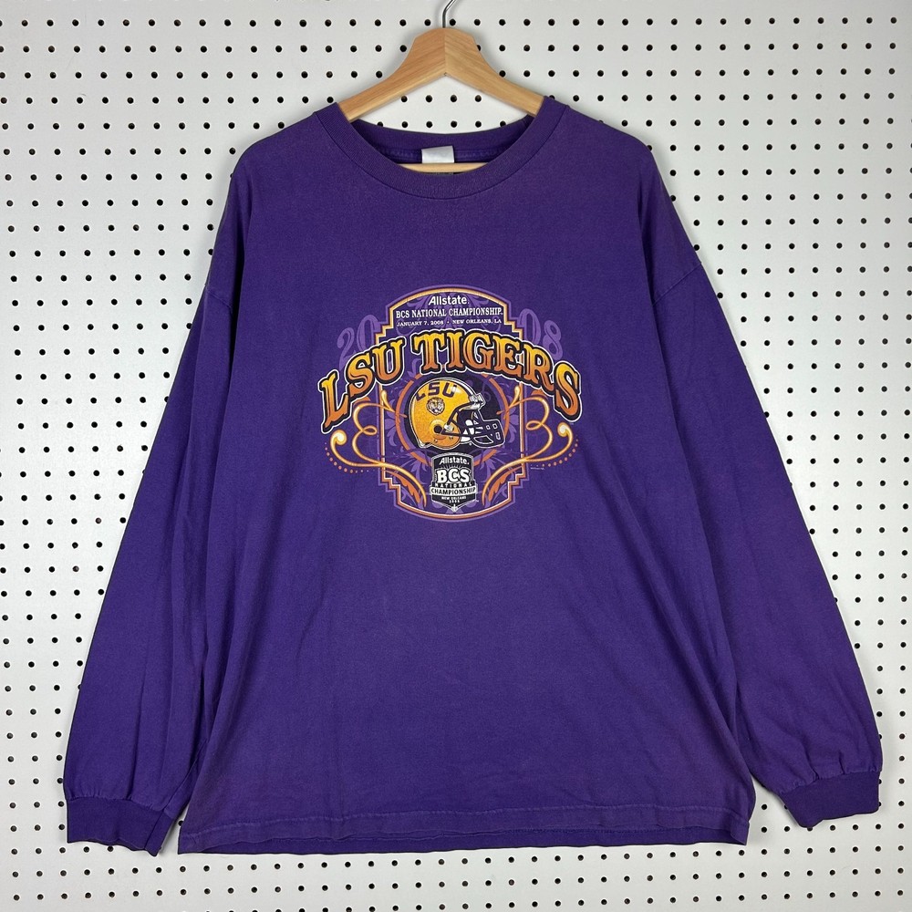 LSU Tigers National Champion T Shirt 2XL Purple Louisiana State Long Sleeve 2008