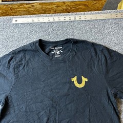 True Religion T-Shirt Mens Size S Black Gold Metallic Buddha World Tour Graphic