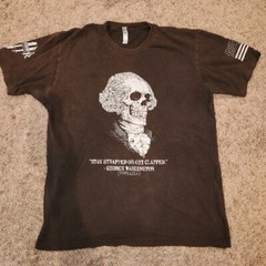 George Skeleton Stay Strapped or Get Clapped Graphic TShirt Black Size XL Funny