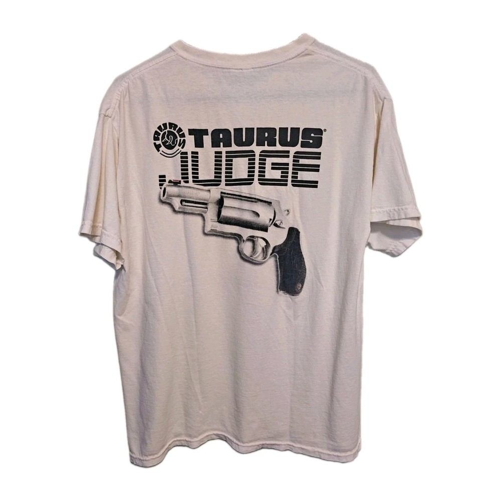 Vintage T Party Taurus Judge White T-shirt Size Large Used As-Is Distressed
