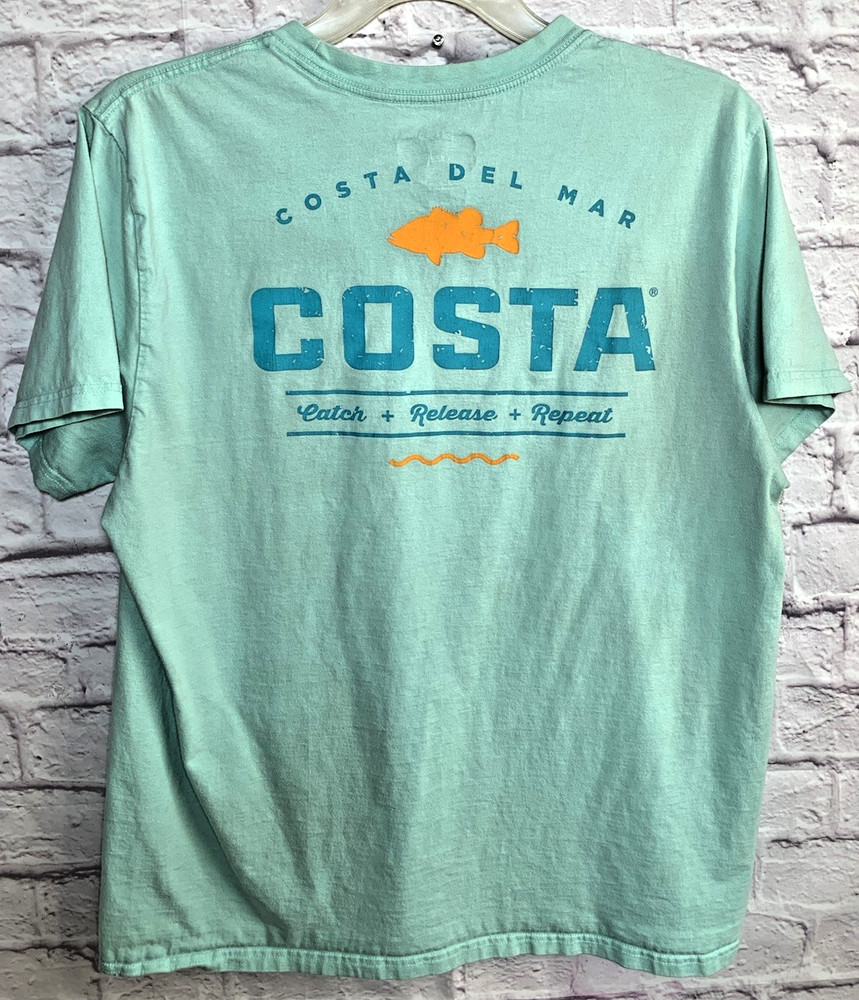 Costa Del Mar T-Shirt Mens Size XL Light Blue Crew Neck Short Sleeve Cotton Knit