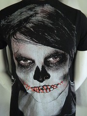 Zombie Goth Skull face Graphic T shirt with Lace up Lips and Real Nose Ring M