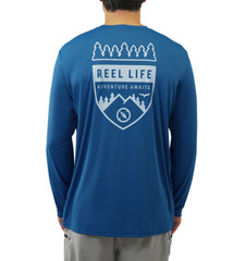 REEL LIFE Men’s Long Sleeve UV Tee-Blue/ White-Size Small- UPF 50+ NWT