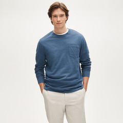 NEW J. CREW Men’s Navy Slim Long-Sleeve Vintage-Wash Cotton Pocket T-Shirt Sz M