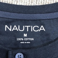 Nautica Shirt Mens Medium Navy Short Sleeve Henley Tee Tagless Nautical Logo
