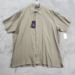 NEW Nautica Shirt Mens 2XL Beige Easy Care Silk Blend Short Sleeve Button Front