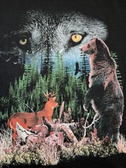 Vintage 90s Animals Nature Fish Wolf Bear T-Shirt Wrap Around Graphic Size LG