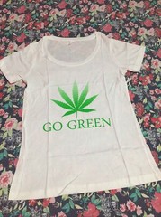 Women’s Go Green Weed White T-shirt , 100% Cotton,New ( Tear Away Label)