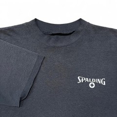 VTG Spalding T-Shirt Men’s M Black Polycotton Spellout Logo Faded 90s