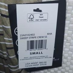 RVCA Sweep Stripe Crew SS Shirt Mens Small Tan Black White Logo