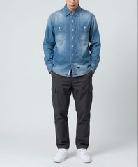 J.PRESS RED LABEL Indigo Blue Denim Shirt S Triple Stitch Workwear