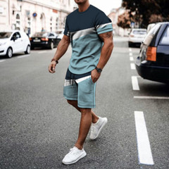 Men’s 2 Piece Active Casual Short and T Shirt Short Sleeve Set Waist Up To 45″