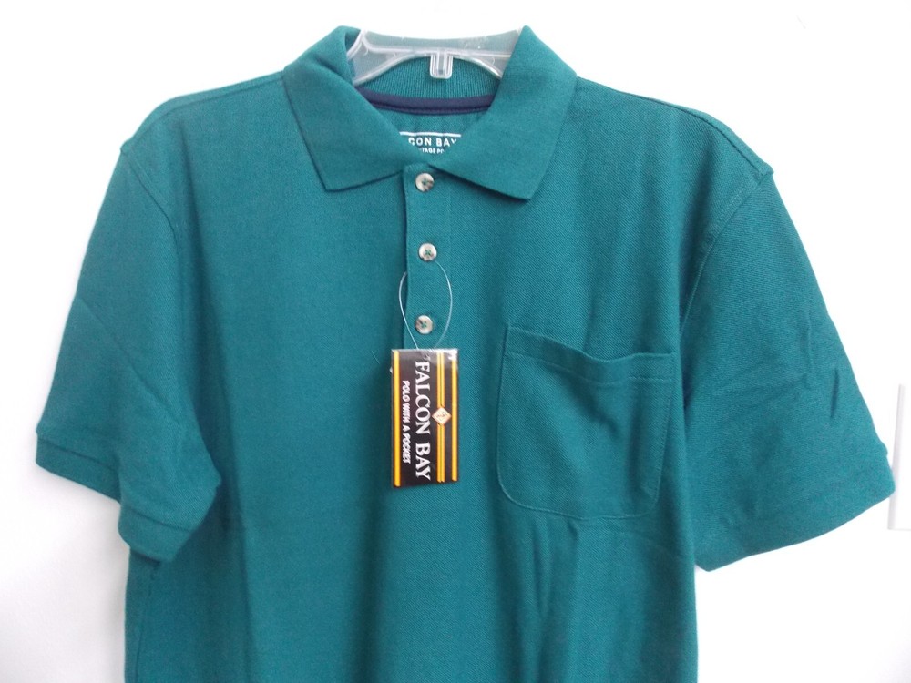 Falcon Bay Men’s Pocket Pique Polo, Pine, Size M-8X Big and Tall Men’s Shirts