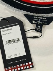 MEN’S BEN SHERMAN WHITE T-SHIRT SIZE M STRIPE COLLAR POCKET COTTON STRETCH TEE.