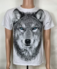 DOM It’s About The Art Blue Eyed Wolf Full Front Print T-Shirt Men’s Small