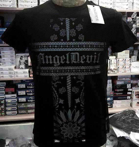 Men’s T-Shirt Angel Devil Crew Neck With Logo Print And Mesh Front Art. TU08