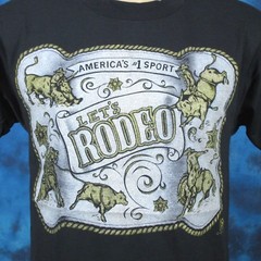 vtg 80s COWBOY LET’S RODEO single stitch T-Shirt SMALL horse bull belt buckle