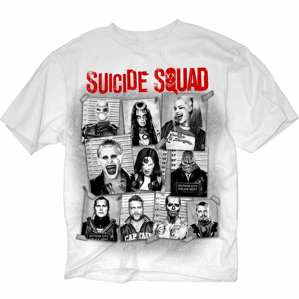 Adult Men’s DC Comics Supervillains Movie Suicide Squad Mugshots White T-shirt