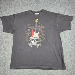 Vintage 90s Y2K Fender Guitars T-shirt Men’s Size XL Black Tribal Flames & Skull
