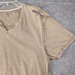 DKNY Jeans Split Neck T-Shirt XL beige/tan color with contrast stitch details