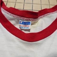 Vintage 1970s Champion Blue Bar Ringer T Shirt sz Large Aquatic First Aid