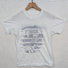VTG SS Dolphin T-Shirt Mens S White Cruise Ship Blueprint Deck Paper Thin 80s