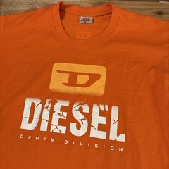 Diesel Denim Division T-shirt Mens Large Orange Logo Crewneck
