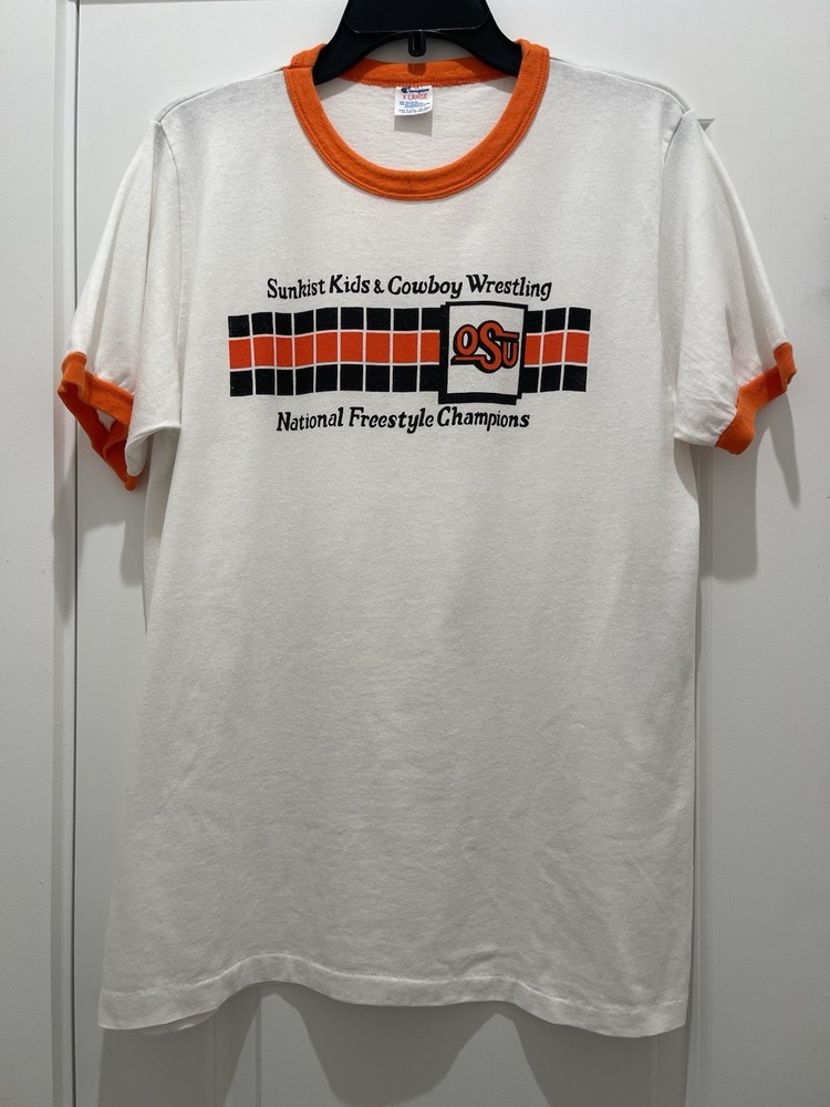 Sunkist Kids & Cowboy Wrestling Shirt OSU Vintage 1980s Freestyle USA OKST Pokes